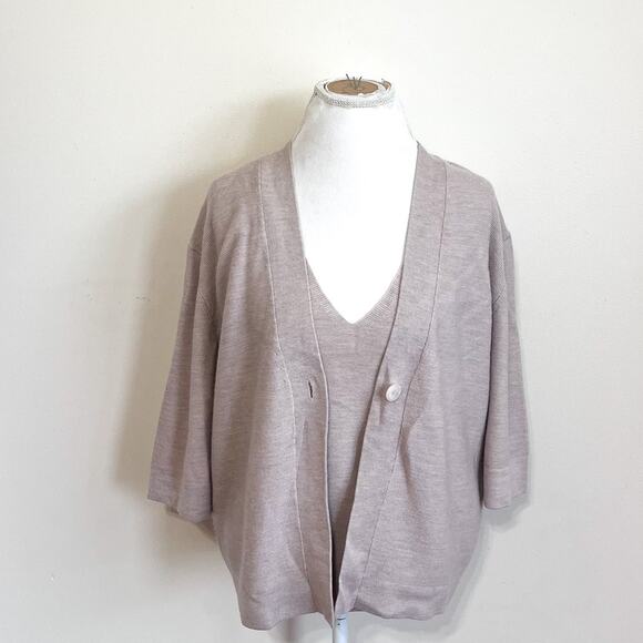 The Reset R Label Wool Womens Kimono Cardigan Tank Set Size M Beige Minimalist - Picture 2 of 15